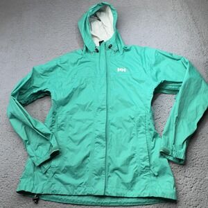 Helly Hansen Jacket Womens Medium Green Hooded Lightweight‎ Rain Shell Outdoor